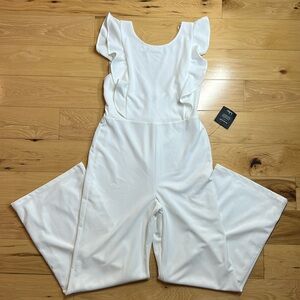 NWT Lulus White Feel Your Love Ruffled Wide-Leg Jumpsuit | Size Large